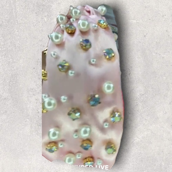 ⭐️ Brand New - Satin Top Knot Headband with Pearls in Pink - Picture 4 of 5